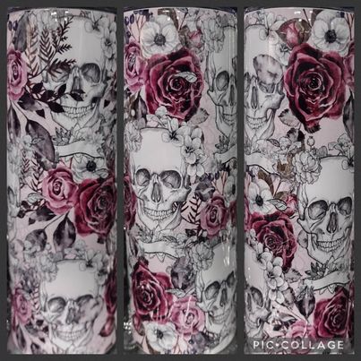 Skull Flowers RTS Finished Tumblers/Sublimation Transfers