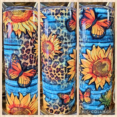 Butterfly Sunflower RTS Finished Tumblers/Sublimation Transfers