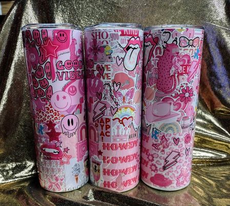 Pink Collage RTS Finished Tumblers/Sublimation Transfers
