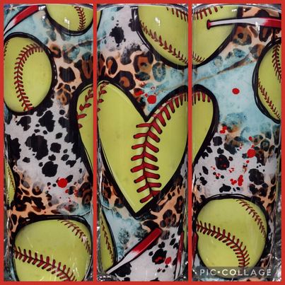 Softball Heart RTS Finished Tumblers/Sublimation Transfers