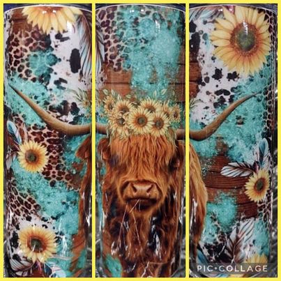 Teal Sunflower Highlander RTS Finished Tumblers/Sublimation Transfers