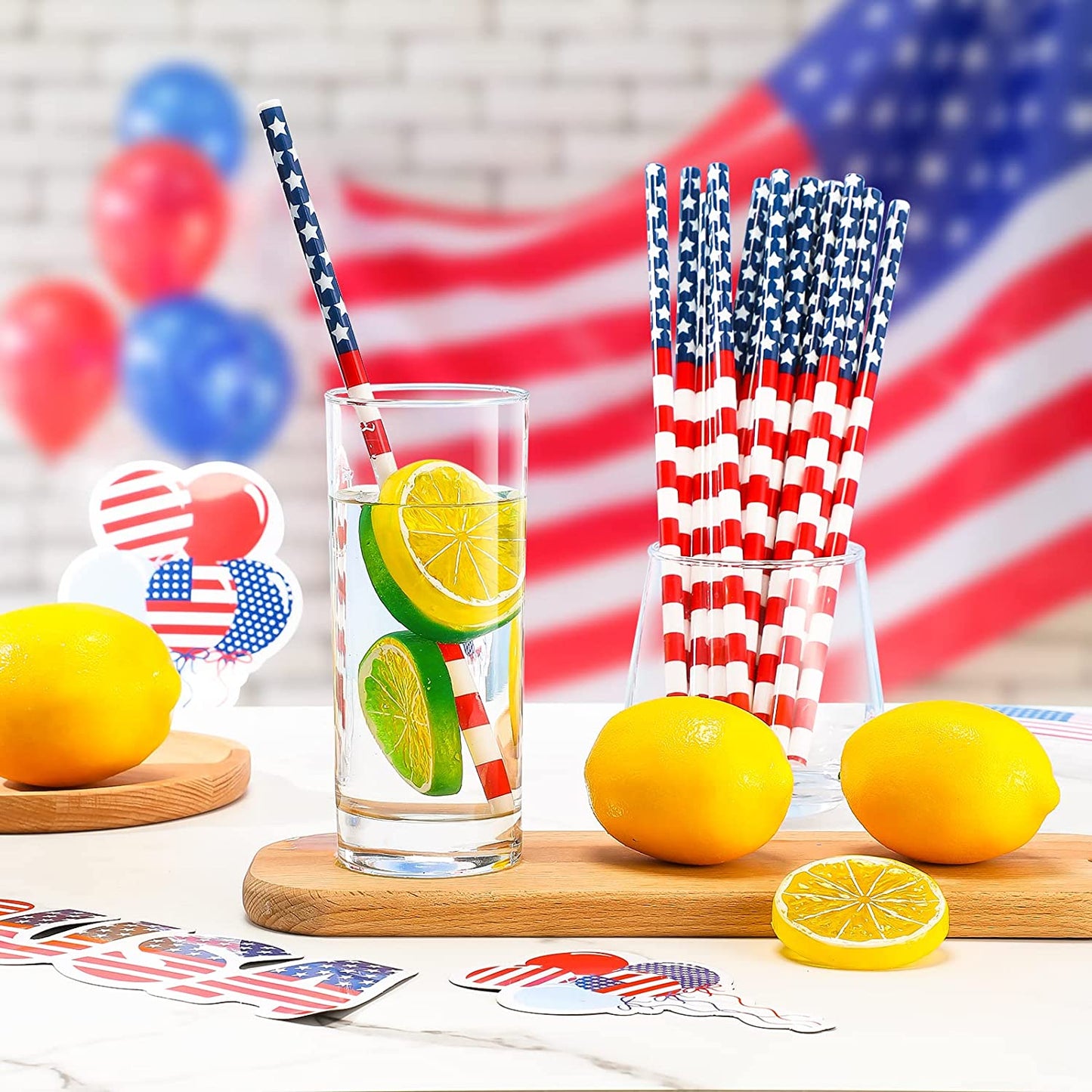 Independence Day American Flag Plastic Drinking Straws