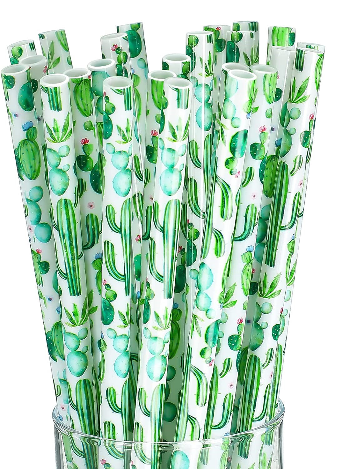 Green Plants Printed Cactus Drinking Straws