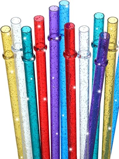 Reusable Plastic Colorful Glitter Straws